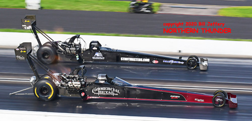 (near lane) Pat Dakin vs (far lane) Doug Foley